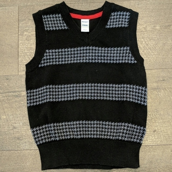 Old Navy Boys Black and Gray Houndstooth Sweater Vest Size 3T EUC - Picture 1 of 4